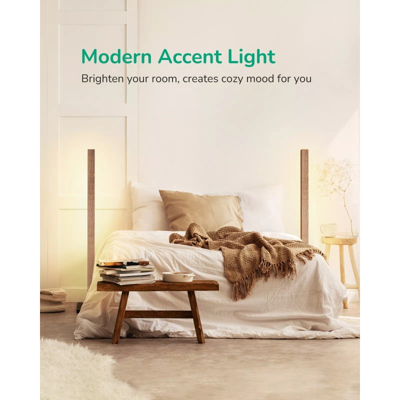 EDISHINE Natural Wood LED Corner Floor Lamp Dimmable Minimalist Standing