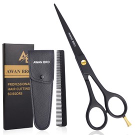 Professional 6.5” Hair Cutting Scissors, Stainless Steel Hair Shears with Gold Screw, Hair Scissors Come with Comb & Carrying Pouch, Precision Hair cutting Kit for Home & Salon Use.