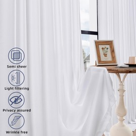 DaysU White Sheer Curtains 72 Inches Long for Living Room Bedroom,Back Tab Hooks Pleat Semi Privacy Light Filtering Sidelight French Door Curtain Drapes 72 in Length 2 Panels Set