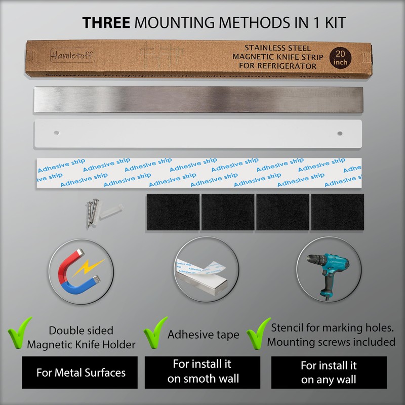 Hamletoff Premium Magnetic Knife Holder for Refrigerator – 20 Inch