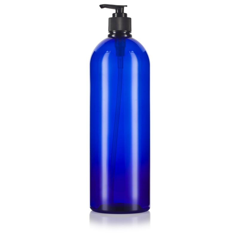 Cobalt Blue 32 oz Large Boston Round PET Plastic Bottles