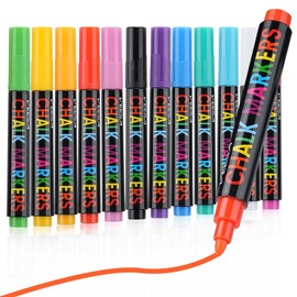VEESA Chalk Markers, 12 Colors Liquid Chalk Markers, Direct-Liquid Type Chalkboards Pens - Erasable | Non-Toxic | Water-Based Chalk Markers for Blackboard