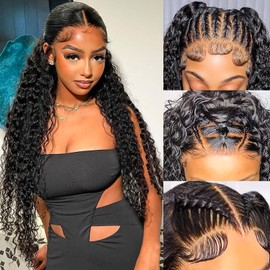 ZENTIFO 13X4 Lace Front Deep Wave Wigs Human Hair 180% Density Pre Plucked Human Hair with Baby Hair Wigs for Natural Black Women 28 Inch