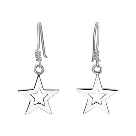 Silverly 925 Sterling Silver Open Star Dangle Earrings - Cute Star-Shaped Design - Modern Celestial Jewellery for Women - Eye-Catching and Trendy Drop Earrings - Solid Silver Gift for Ladies