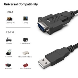 BENFEI USB to Serial Adapter, USB to RS-232 Male (9-pin) DB9 Serial Cable, Prolific Chipset, Windows 11/10/8.1/8/7, Mac OS X 10.6 and Above, 1.8M