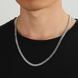 KRKCLIFE Women's Men’s Chain Necklace, 5/6/8MM Silver/ 14K Gold Stainless Steel Cuban Link Curb Chain Necklaces, Anti-Allergies, Durable No Fading Thick Chain Pendant Necklace Jewelry for Unisex