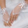 Olbye Women's Wedding Fingerless Rhinestone Lace Gloves - Lace Bow