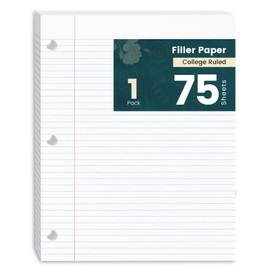 Loose Leaf Paper 8 x 10.5 College Ruled Paper, 75 Sheets Lined Paper 8 x 10.5 Notepad for Work, 3-Hole Punched, Loose Leaf Notebook Paper for 3 Ring Binders, Lined Loose Leaf Paper for School, 1 Pack