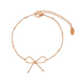 Niaspi 14K Gold Plated Bowknot Bracelet Dainty Titanuim Steel Bow Charm Beaded Chain Bracelets Fashion Jewelry for Women (Rose Gold)