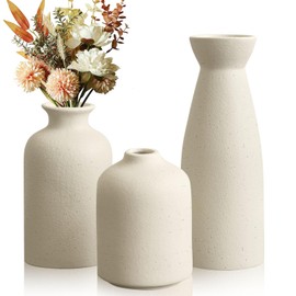 Lighterday Set of 3 Boho Vases, Ceramic Vases, Modern Vases, Decoration, Black Vase, Flower Vase, Small Vases for Pampas Grass Flower, for Living Room, Table, Windowsill Decoration (Beige-B)