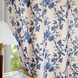 Floral Linen Curtains 84 Inch Length for Living Room Vintage Farmhouse French Country Window Grommet Drapes 2 Panels Set for Bedroom Decor