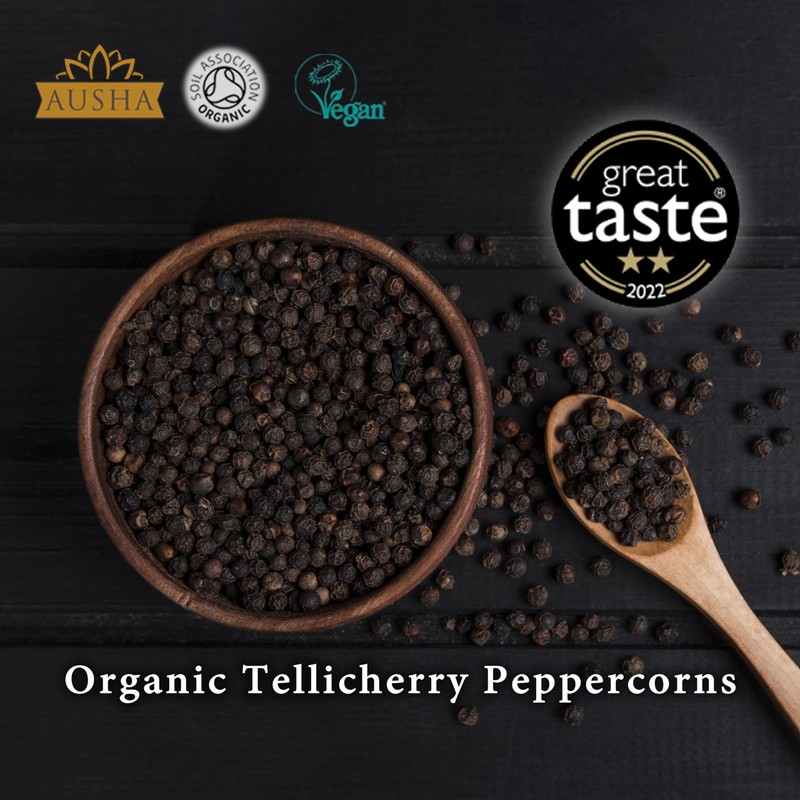 Ausha Organic Tellicherry Black Peppercorns 500g Whole | 2**Star GREAT