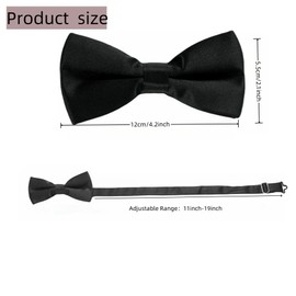 Classic Pre-tied Bow Tie Adjustable Length Satin Bowtie for Mens Women Wedding Party (Black)