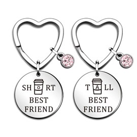 QMVMV Funny Best Friend Keyring 2PCs Friendship Gifts Tall and Short Best Friend Keychain BFF Gifts for Women Men Birthday Christmas Gifts Graduation Valentine's Day Gifts for Friends