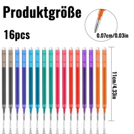 Pack of 16 Refills, Replacement Leads for Pens, Coloured Refill Set, 8 Colours, 0.7 mm Thickness, Ideal for School, Office and Everyday Use