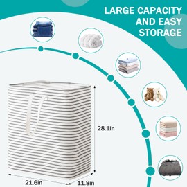 100L Freestanding Laundry Hamper, Collapsible Waterproof Clothes Basket with Easy Carry Long Handle, Washing Bag for Clothes, Toys (1 Pack, Grey)