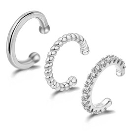 3PCS Ear Cuff Silver Cuffs Earrings for Women Teen Trendy Non Piercing Hypoallergenic Cubic Zirconia Earrings Set Jewelry Gifts - Silver