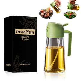 TrendPlain 16oz/470ml Olive Oil Sprayer for Cooking - 2 in 1 Olive Oil Dispenser for Kitchen Gadgets, Air Fryer, Salad, and BBQ - Green
