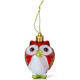 Ornativity Glitter Christmas Owl Ornaments - Snowy Glitter White and Red Animal Owls Christmas Tree Decor Holiday Ornament Decorations - 4 Birds 3"