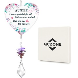 QCZONE Heart-Shaped SunCatcher Auntie Gifts- Crystal Pendant Birthday with Engraved Message & Gift Unique Gift for Favorite Best Aunt Gift Home/Garden Decoration