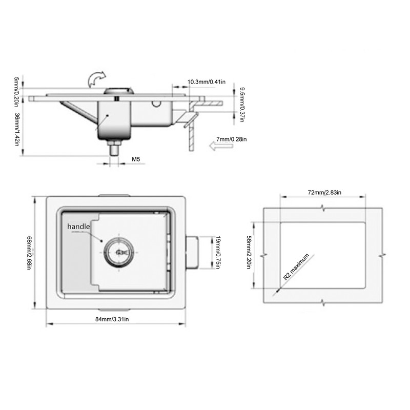 2 Pcs RV Handle Latch Carbon Steel Zinc Alloy Embedded