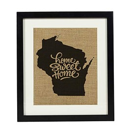 Darling Souvenir Home Sweet Home Burlap Print Wall Decor Wisconsin State Map Housewarming Gift-Burlap Print with Frame(11 x 14 Inches)