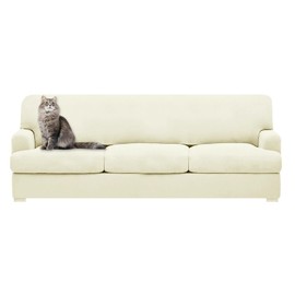 molasofa T Cushion Sofa Slipcovers with 3 Individual T Cushion Shape Seat Covers for Home Décor, 4 Pieces Stretchable, Washable, Non-Pilling, Non-Slip T Cushion Slipcover (Sofa,Ivory)
