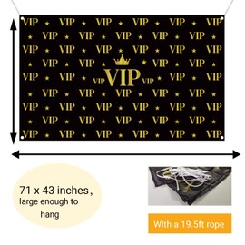 VIP Party Decorations 71 Inch VIP Banners Red Carpet Backdrop Background Movie Night Theme Background for Now Showing Theater Birthday VIP Party Supplies (Black VIP)