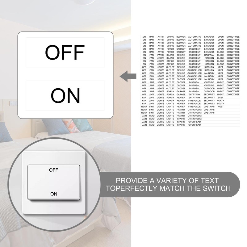 YINETTECH 500Pcs Light Switch Label Sticker Clear Transparent with Text