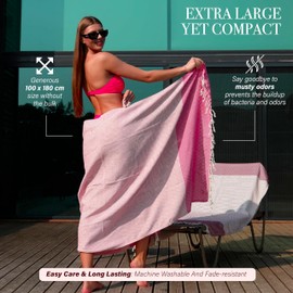 OZDESIGN DILAY Turkish Towel – 100% Cotton Peshtemal, 100x180 cm – Quick Dry, Lightweight, Highly Absorbent Hammam Towel for Bath, Beach, Spa & Travel (1, Pomegranate)