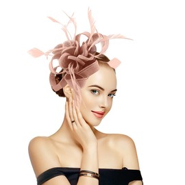 Specell Blue Saffron Derby Fascinator Women's Hair Clip Bowler Feather Flower Veil Wedding Party Tea Hat