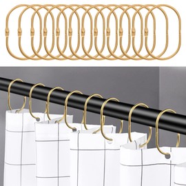 Pack of 24 Shower Curtain Rings, Oval Shower Curtain Hooks, Shower Rings for Bathroom, Rustproof Decorative Rings for Shower Curtains and Shower Curtain Rods, Curtain Hooks for Curtains (Gold)