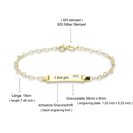 Women's Bracelet Women's Jewellery 925 silver gold-plated with sayings engraving Bracelets for women, girlfriend, daughter, as a gift, lucky charm or as a bracelet. The bracelet is adjustable., Gold-Plated Silver, I Love You