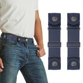 VONMELLI 2 Pack Stretch Belt for Men and Women, 2 Loops Without Buckle, Stretchy Sides, Waist Belt, Adjustable Invisible Belt for Jeans, blue