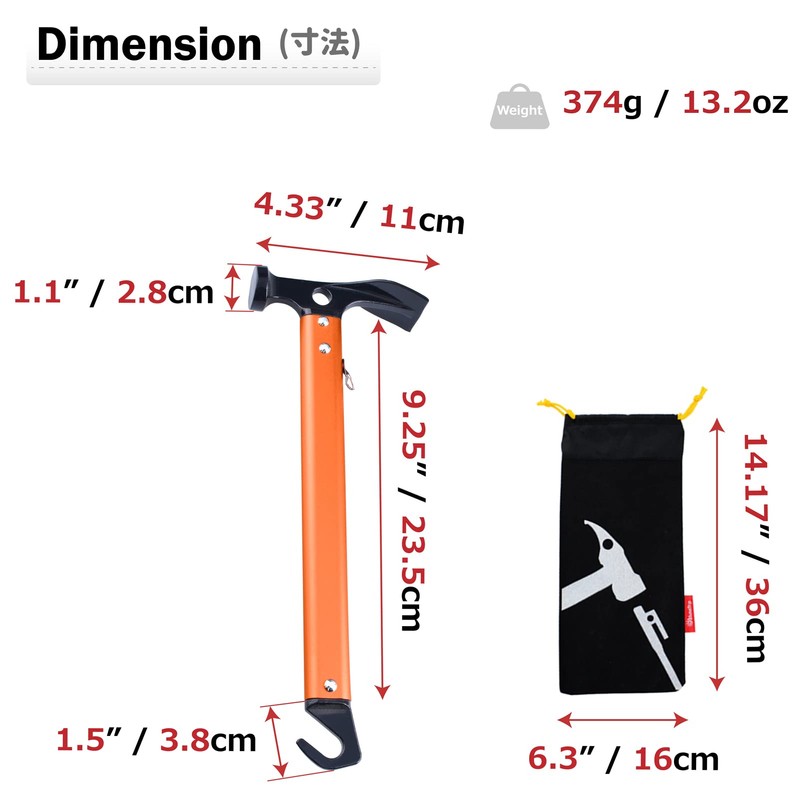 Azarxis Camping Tent Stake Hammer Peg Mallet Remover Puller Driver