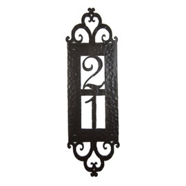 Spanish Mediterranean Custom Hammered Vertical Wrought Iron Address Plaque APV12 (Bronze)