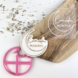 LissieLou Ramadan Mubarak Style 1 with Moon Eid Icing Fondant Cookie Cutter and Embosser - Clear