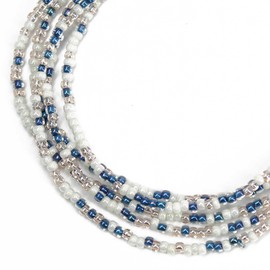 Kathy Bankston Handmade Blue and White Pearl Color Seed Bead Necklace, Thin 1.5 mm Single Strand