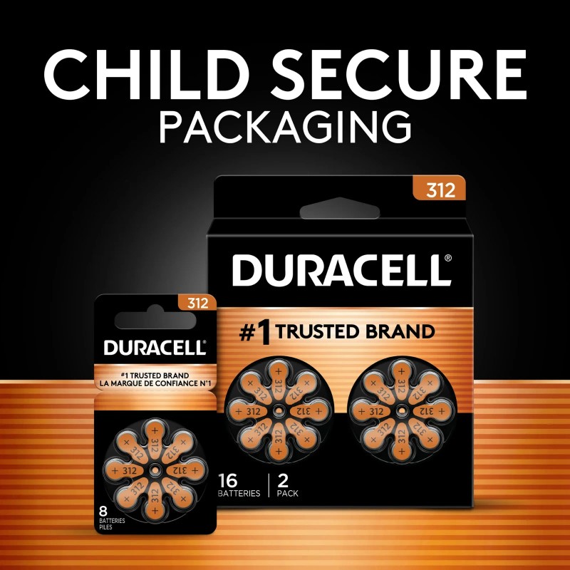 Duracell Size 312 Brown Hearing Aid Batteries, 8 Pack