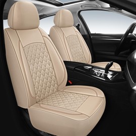 HChengkikz Leather Seat Covers, Breathable and Waterproof Napa Leather Car Seat Cover, Universal Interior for Cars, Sedans, SUVs, Vans, Trucks (Front Seat, Beige)