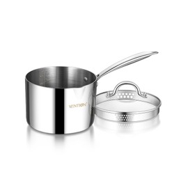 VENTION Tri-Ply Stainless Steel Saucepan with Glass Strainer Lid, 3 Quart Multipurpose Pasta Pot, Sauce Pan with Pour Spout