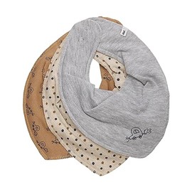 Pippi Baby Bibs Neckerchief in Economy Pack of 3 (Car Grey/Nougat + Dots), Car grey / nougat + dots