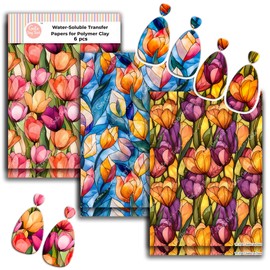 GOTO CLAY TOOLS Tulip Stained Glass Clay Transfer Paper – 6 Pcs (4 x 5.5 inch) Polymer Clay Transfer Sheets for Jewelry Making, Crafts & DIY Clay Designs