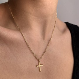 BUBGDYFO 14k Small and Dainty Gold Cross Necklaces for Women，Elegant Tiny and Sideways Designs in Gold, Gold, Cubic Zirconia