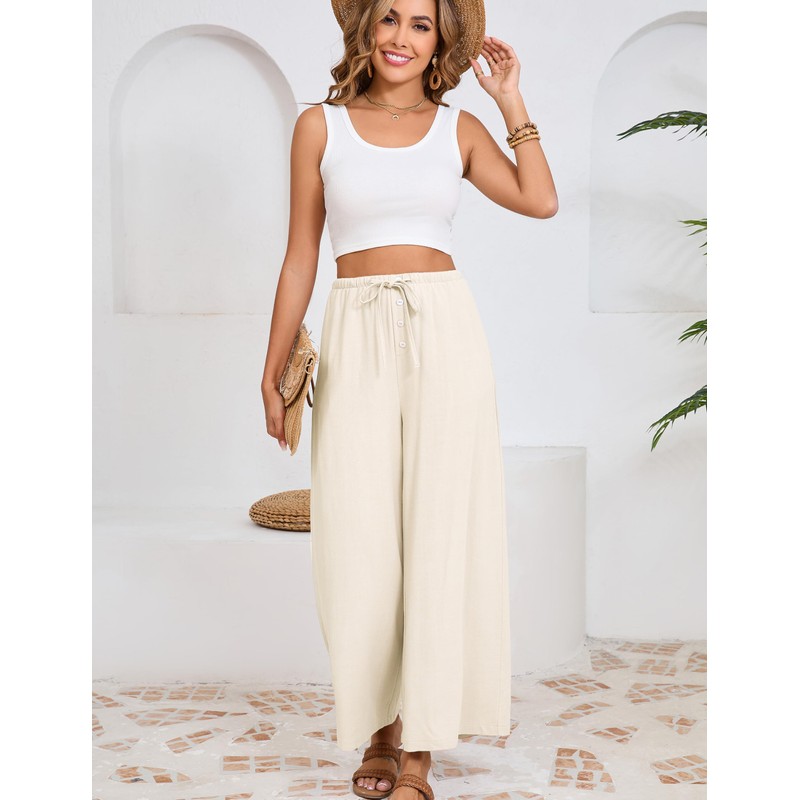 Fiona Jolin Womens Cotton Linen Pants Summer Casual Beach Pants