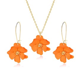 WCRAZYE Bohemian Daisy Flower Earrings Necklace Sets for Women Unique Trendy Boho Matte 3D Gold Flower Floral Petal Statement Earring Wedding Jewelry (Orange)