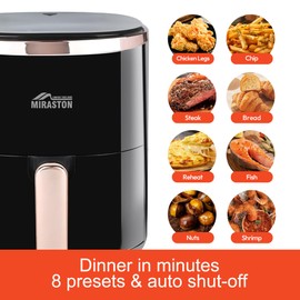 3.6QT Touchscreen Air Fryer, Black, 8-in-1 Preset Functions, Oil-Free Healthy Cooking, Fast & Easy to Clean, Perfect for Family Meals (Black)