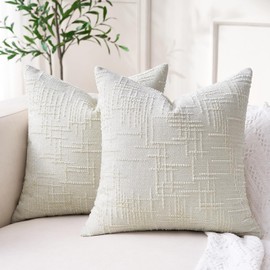 Dorunfeey Beige White Cushion Cover, 45 x 45 cm, Chenille Cushion Covers, Set of 2, Boho Style Decorative Cushion Covers, Sofa Cushion, Soft Decorative Cushion, Modern Cushion Cover for Sofa, Living