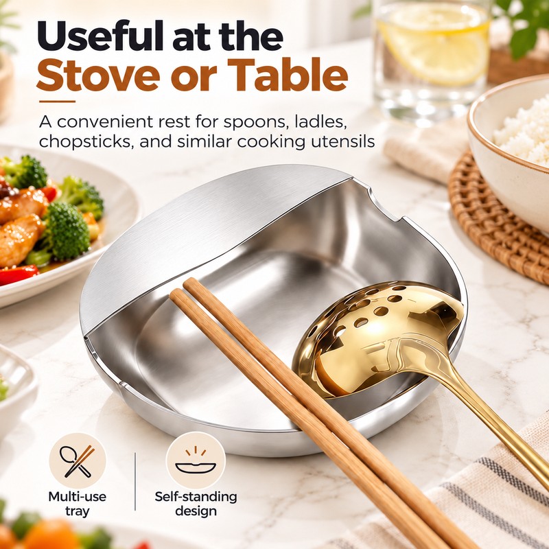 Stainless Steel Utensil Rack for Countertop Use – Self-Standing Ladle,