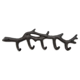 gasare, Key Holder for Wall, Decorative Key Rack, Tree Branch Design, 5 Sturdy Hooks, Cast Iron, Wall Mount Screws and Anchors, 13¼ x 4 Inches, Brown, 1 Unit